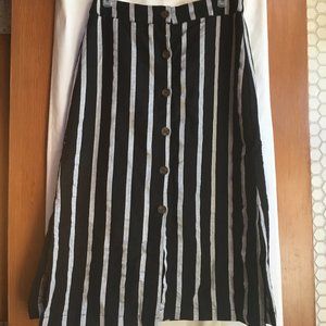Button front striped midi skirt